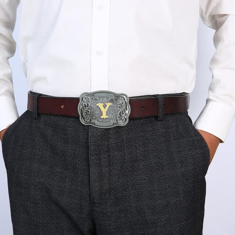 QQA Western Cowboy/Cowgirl Initial Belt Buckle Letter ABC to Z Upgrade Design for Men and Women - Image 4